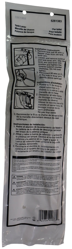 ProSource 24458-3L Toilet Flush Lever, Front, 8 in L Flush Arm, Steel/Zinc, Chrome/Yellow Zinc