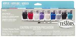 Testors 281236 Craft Paint Set, 0.25 oz, Includes: Gloss Red, Gloss Purple, Gloss Blue, Gloss Teal, Black Acrylic Paints