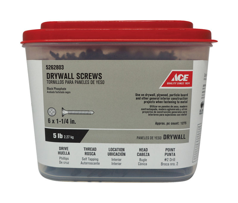 Ace No. 6 wire X 1-1/4 in. L Phillips Self-Tapping Drywall Screws 5 lb 1226 pk