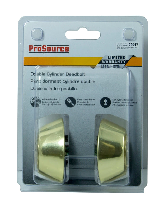 ProSource D272-RU5V Deadbolt, 3 Grade, Polished Brass, 2-3/8 to 2-3/4 in Backset, KW1 Keyway, Pack of 3