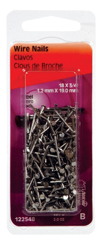 HILLMAN 18 Ga. X 3/4 in. L Bright Steel Wire Nails 1 pk 2 oz, Pack of 6