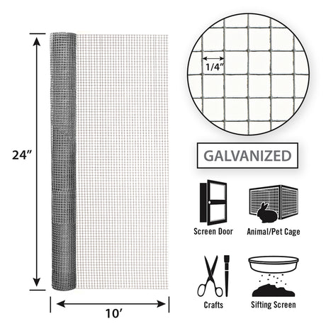 Garden Craft 24 in. H X 10 ft. L Galvanized Steel Hardware Cloth 1/4 in.