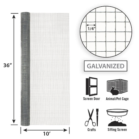 Garden Craft 36 in. H X 10 ft. L Galvanized Steel Hardware Cloth 1/4 in.