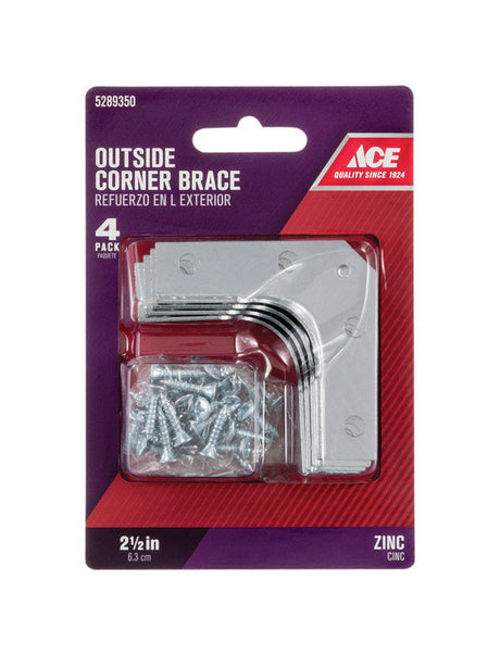 Ace 2-1/2 in. H X 3.75 in. W X 2-1/2 in. D Zinc Outside Corner Brace, Pack of 5
