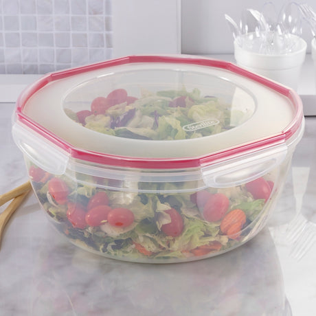 Sterilite Ultra•Seal 03958602 Storage Bowl, 8.1 qt Capacity, Plastic, Clear/Rocket Red, 5-5/8 in Dia, 12 in H, Pack of 2