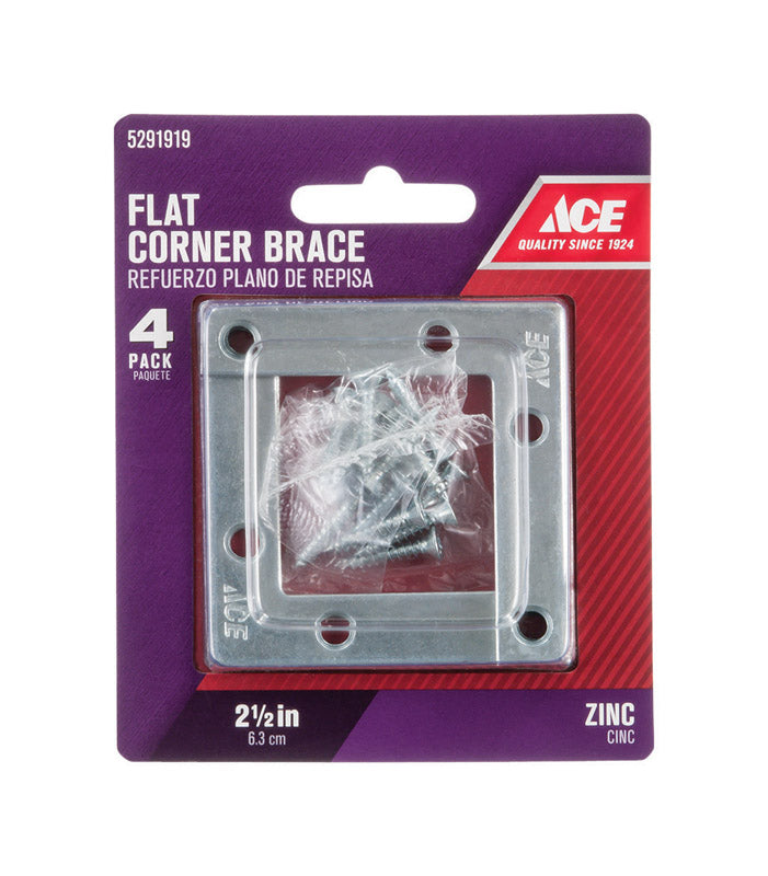 Ace 2-1/2 in. H X 3.75 in. W X 2-1/2 in. D Zinc Flat Corner Brace, Pack of 5