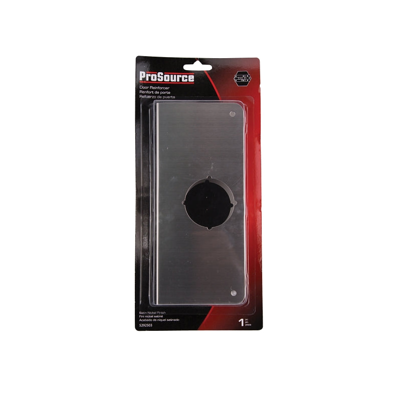 ProSource HSH-048SBN-PS Door Reinforcer, 2-3/8 in Backset, 1-3/8 in Thick Door, Steel, Satin Nickel, 9 in H, 4 in W