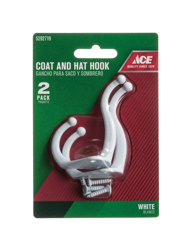 Ace 3 in. L Galvanized White Metal Small Coat and Hat Hook 2 pk, Pack of 5