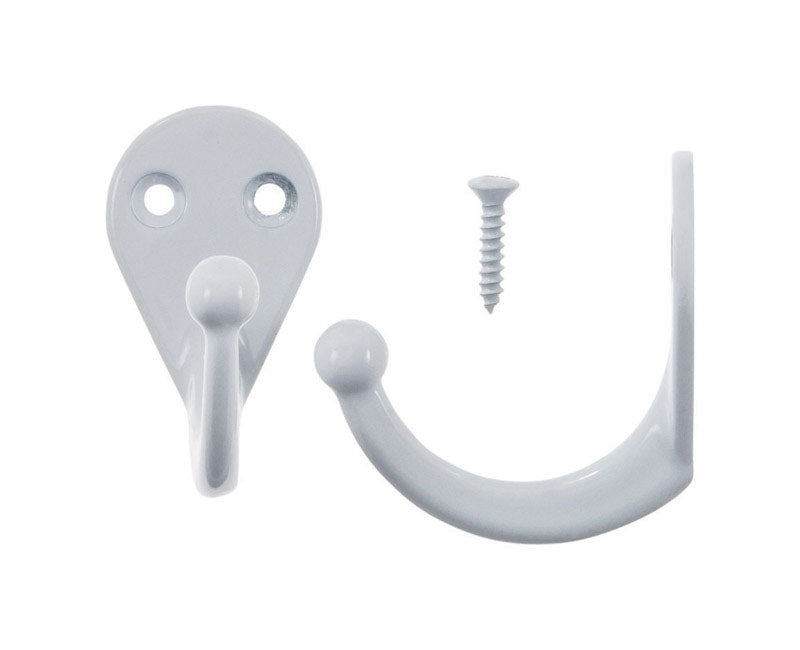 Ace 1-3/4 in. L White Metal Medium Single Garment Hook 2 pk, Pack of 5