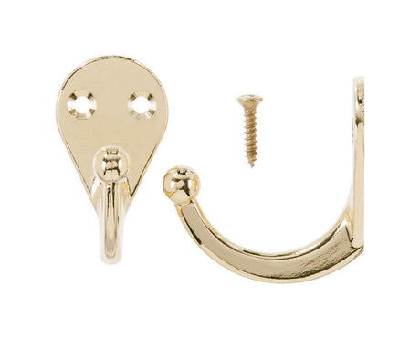 Ace 1-3/4 in. L Bright Brass Gold Brass Small Single Garment Hook 2 pk, Pack of 5