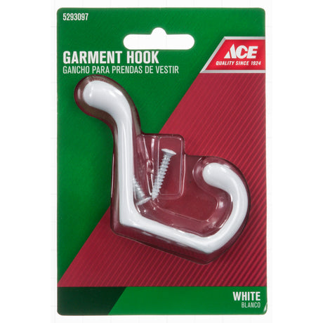 Ace 3 in. L Painted White Metal Medium Heavy Duty Coat and Hat Hook 1 pk, Pack of 5