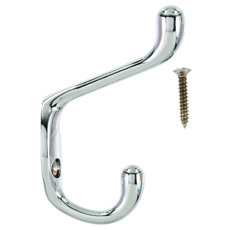 Ace 3 in. L Chrome Silver Metal Medium Heavy Duty Coat and Hat Hook 1 pk, Pack of 5