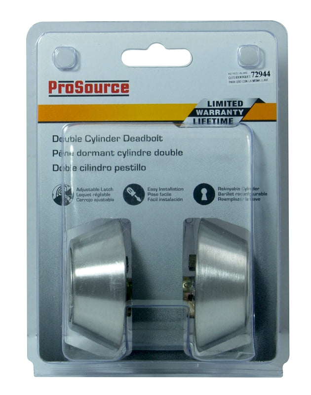 ProSource D262-RU5V Deadbolt, 3 Grade, Stainless Steel, 2-3/8 to 2-3/4 in Backset, KW1 Keyway, Pack of 3
