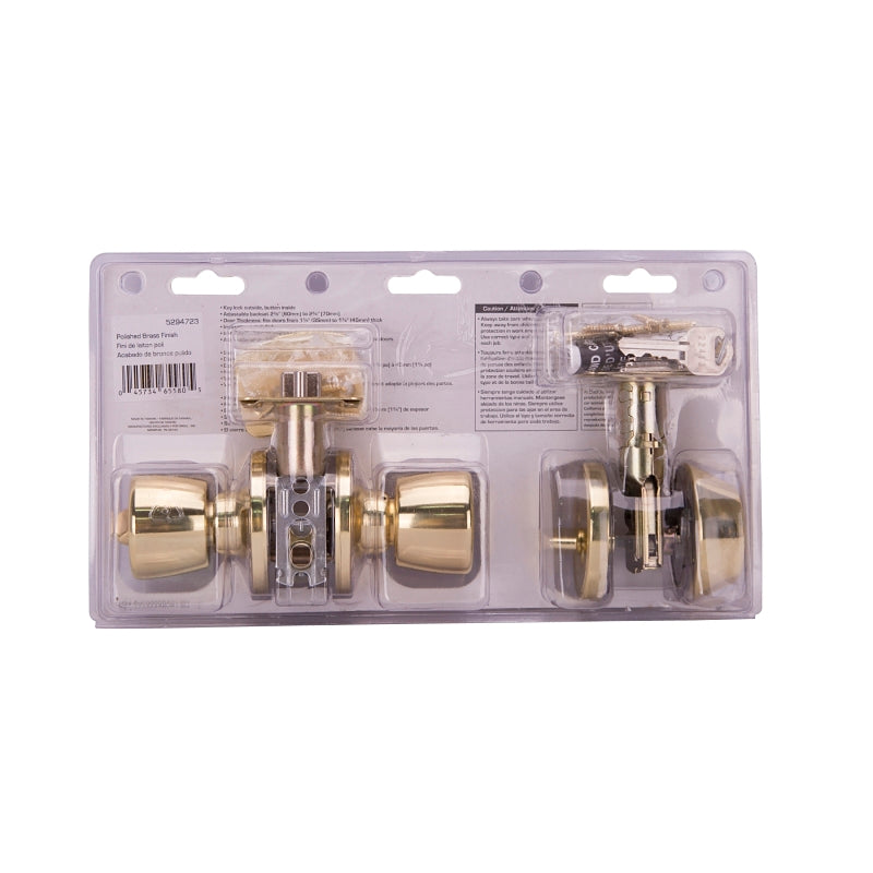 ProSource BS721BRA4F Deadbolt and Entry Lockset, Turnbutton Lock, Tulip Design, Polished Brass, 3 Grade, Brass, Pack of 2