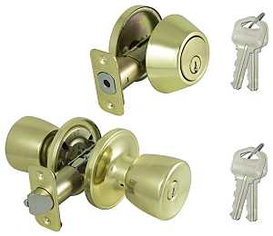 ProSource BS721BRA4F Deadbolt and Entry Lockset, Turnbutton Lock, Tulip Design, Polished Brass, 3 Grade, Brass, Pack of 2