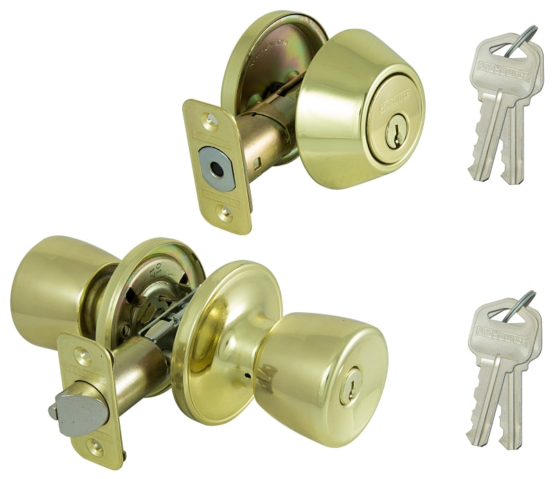 ProSource BS721BRA4F Deadbolt and Entry Lockset, Turnbutton Lock, Tulip Design, Polished Brass, 3 Grade, Brass, Pack of 2