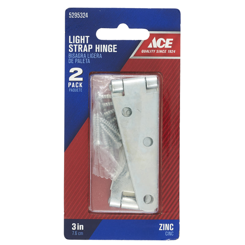 Ace 3 in. L Zinc-Plated Light Duty Strap Hinge 2 pk, Pack of 5