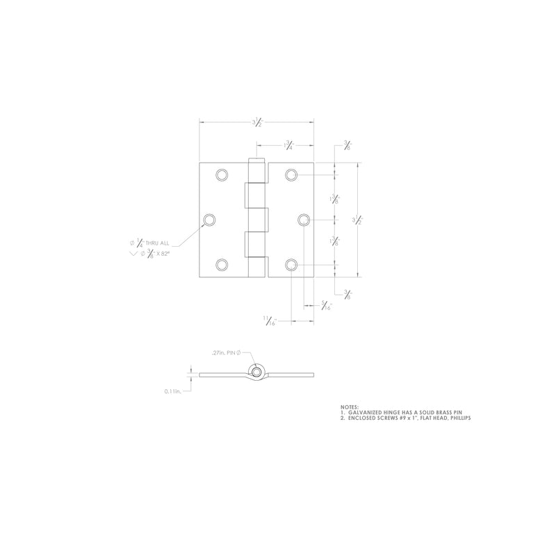 Ace 3-1/2 in. L Galvanized Broad Hinge 2 pk