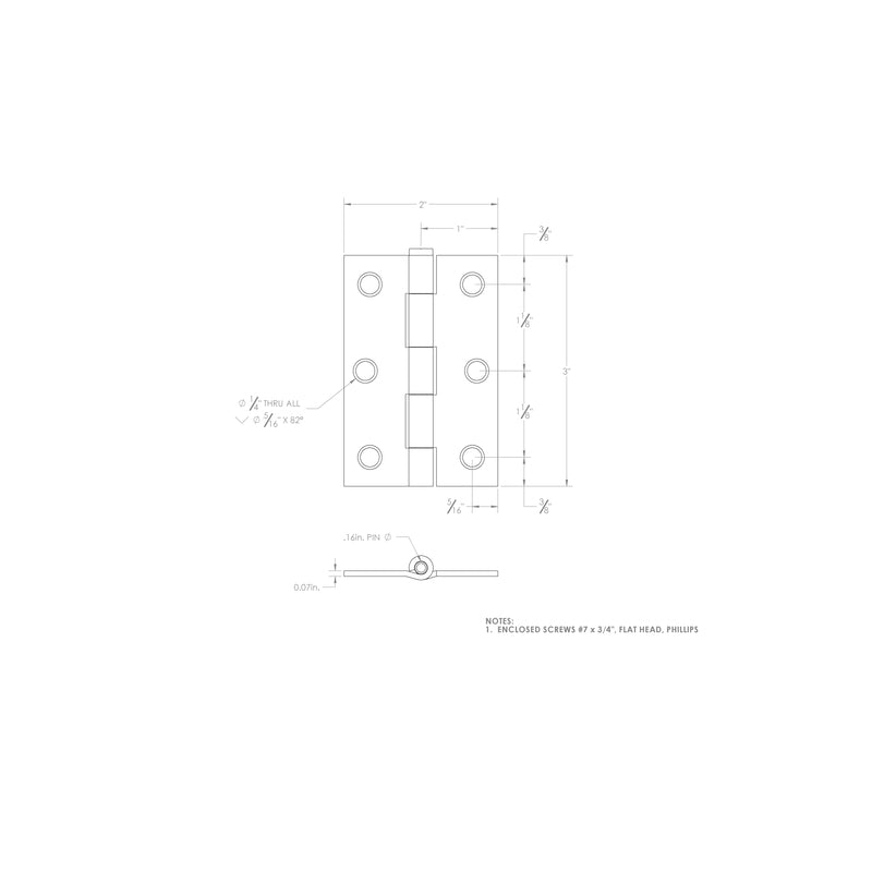 Ace 3 in. L Zinc-Plated Narrow Hinge 2 pk, Pack of 5