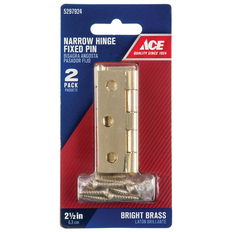 Ace 2-1/2 in. L Bright Brass Narrow Hinge 2 pk, Pack of 5