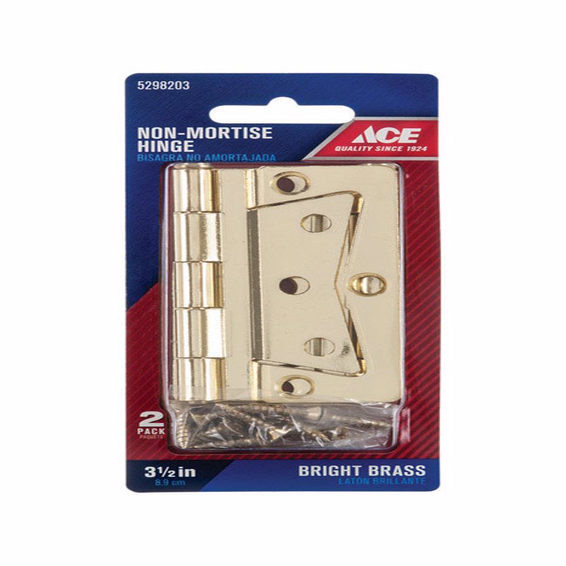 Ace 2.75 in. W X 3.5 in. L Zinc Plated Brass Non-Mortise Hinge 2 pk, Pack of 5