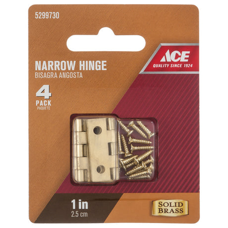 Ace 1 in. W X 3/4 in. L Polished Brass Brass Narrow Hinge 4 pk