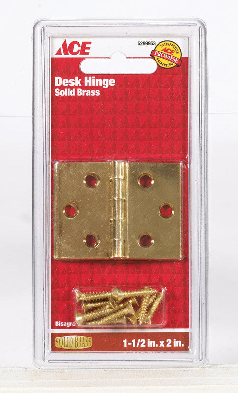 Ace 2.75 in. W X 1-1/2 in. L Polished Brass Brass Desk Hinge 2 pk