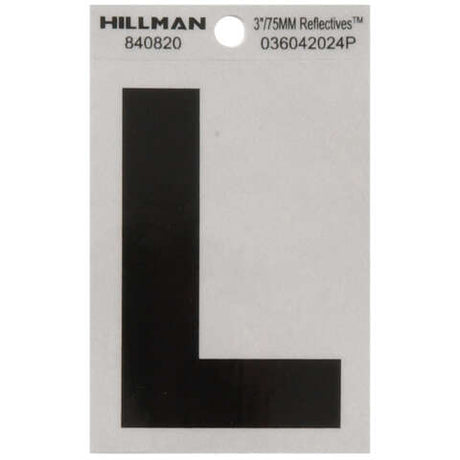 HILLMAN 3 in. Reflective Black Vinyl Self-Adhesive Letter L 1 pc, Pack of 6