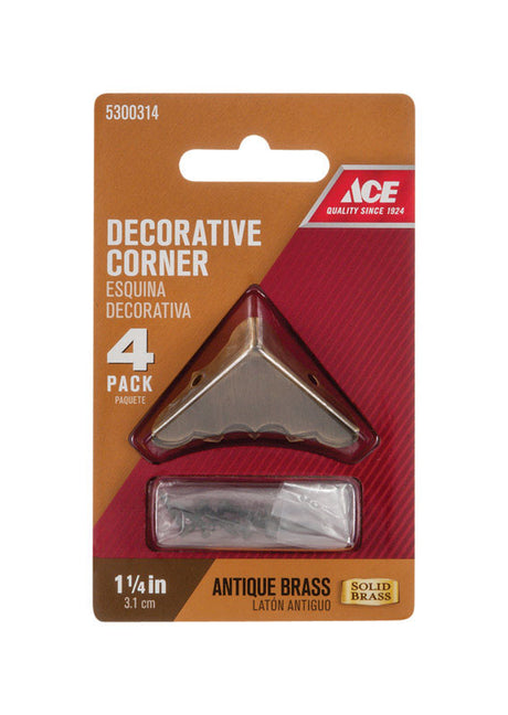 Ace Antique Brass Decorative Corner 0.6 in. 1-1/4 in. 4 pk