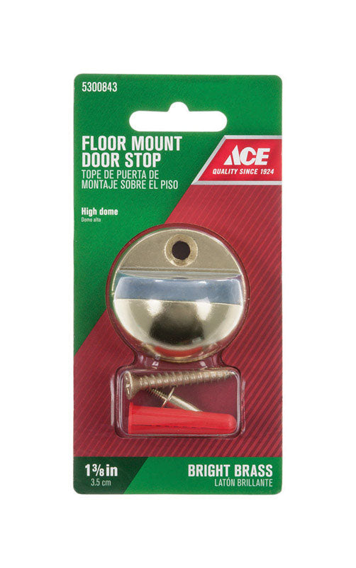 Ace Metal Bright Brass Gold Door Stop Mounts to floor 1/4 in., Pack of 5