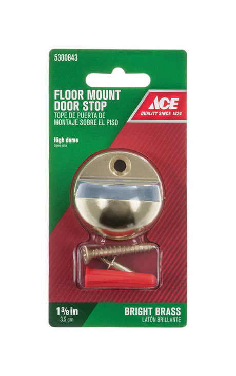 Ace Metal Bright Brass Gold Door Stop Mounts to floor 1/4 in., Pack of 5