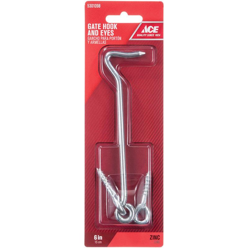 Ace 6 in. L Zinc Gate Hook and Eye 1 pk, Pack of 5