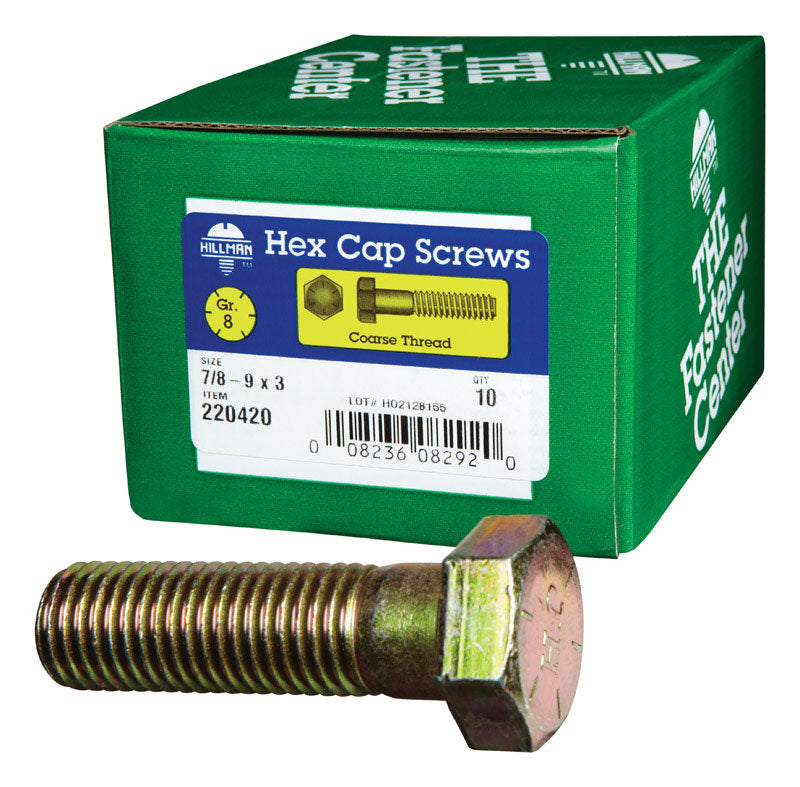 HILLMAN 7/8-9 in. D X 3 in. L Heat Treated Steel Hex Head Cap Screw 10 pk