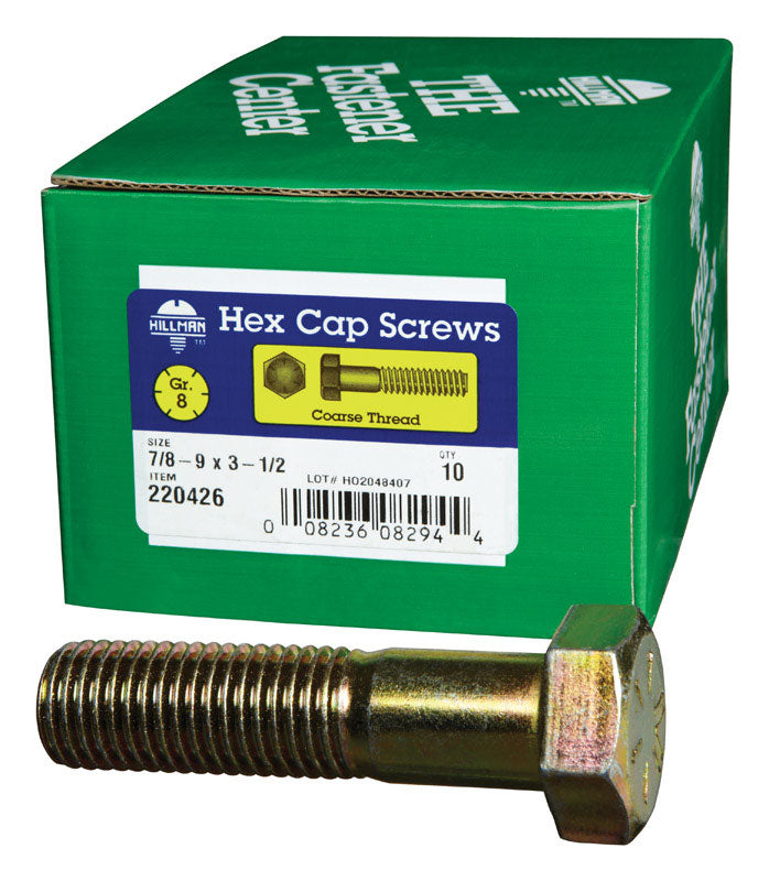 HILLMAN 7/8-9 in. D X 3-1/2 in. L Heat Treated Steel Hex Head Cap Screw 10 pk