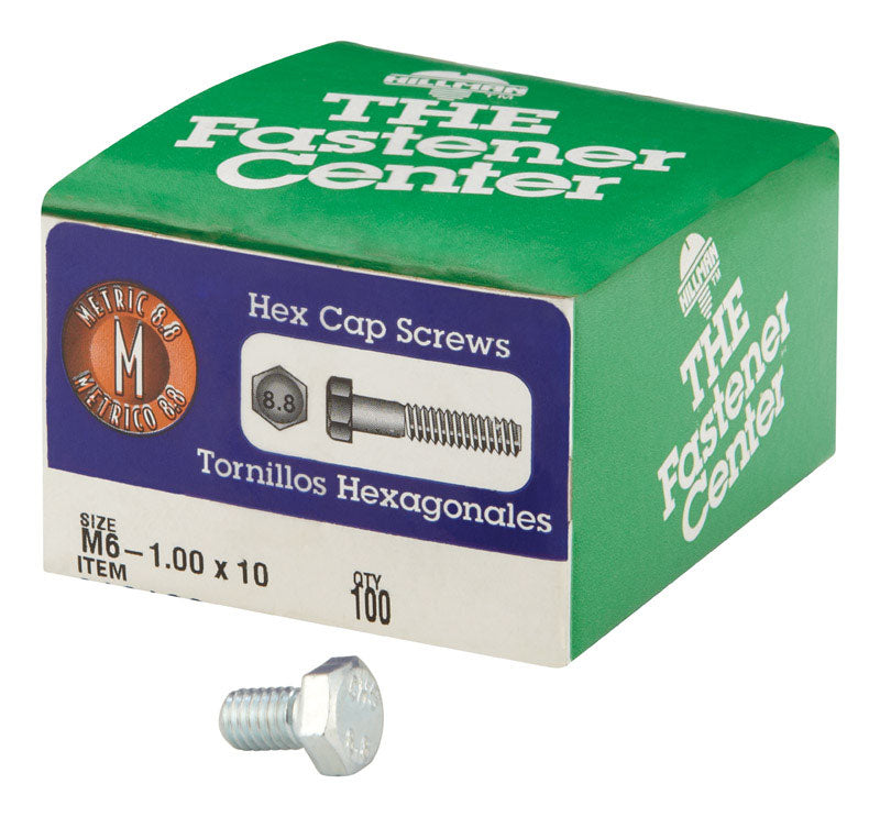 HILLMAN M6-1.00 mm D X 10 mm L Heat Treated Steel Hex Head Cap Screw 100 pk