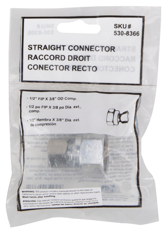 ProSource PMB-259-3L Water Supply Connector, 1/2 x 3/8 in, FIP x Compression, Brass, Chrome