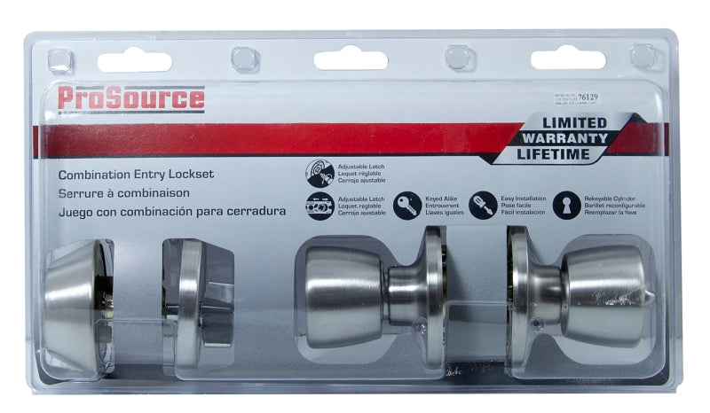 ProSource BS621BRA4F Deadbolt and Entry Lockset, Turnbutton Lock, Tulip Design, Stainless Steel, 3 Grade, Pack of 2
