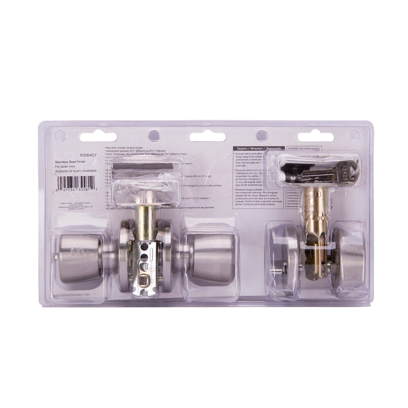 ProSource BS621BRA4F Deadbolt and Entry Lockset, Turnbutton Lock, Tulip Design, Stainless Steel, 3 Grade, Pack of 2