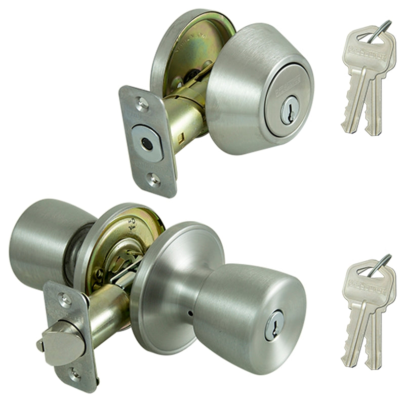 ProSource BS621BRA4F Deadbolt and Entry Lockset, Turnbutton Lock, Tulip Design, Stainless Steel, 3 Grade, Pack of 2