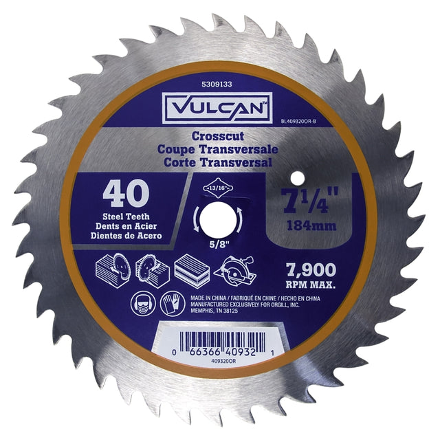 Vulcan 409320OR Circular Saw Blade, 7-1/4 in Dia, 5/8 and 13/16 Diamond in Arbor, Pack of 10