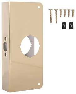 ProSource HSH-050SBP-PS Door Reinforcer, 2-3/8 in Backset, 1-3/4 in Thick Door, Steel, Brass, 9 in H, 4 in W