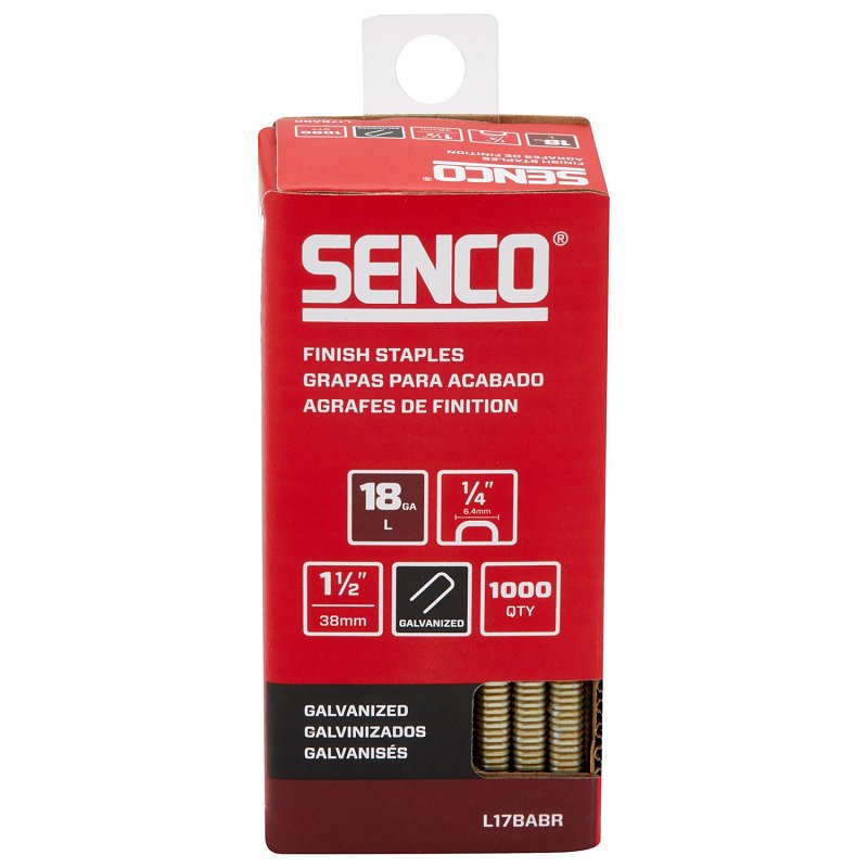 Senco L17BABR Medium Wire Staple Strip, 1/4 in W Crown, 1-1/2 in L Leg, 18 ga, Galvanized/Sencote