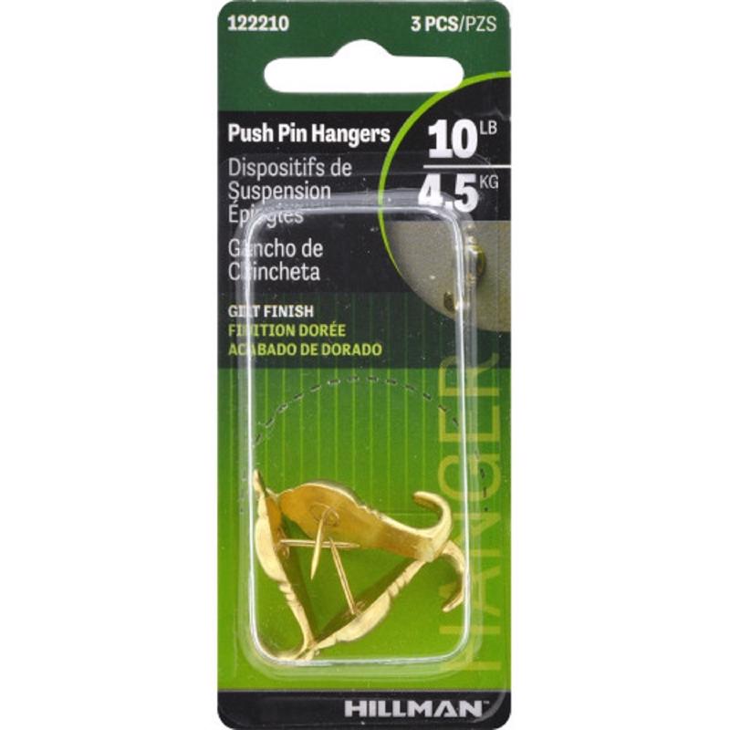 Hillman Kleiderbügel-Push-Pins, Messing, Vergoldet, 10 Lb Tragkraft – Für Kleideraufhängung Zuhause & Im Büro