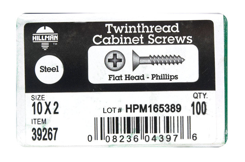 HILLMAN No. 10 X 2 in. L Phillips Black Phosphate Twin Thread Cabinet Screws 100 pk
