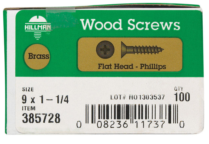 HILLMAN No. 9 X 1-1/4 in. L Phillips Coarse Wood Screws 100 pk
