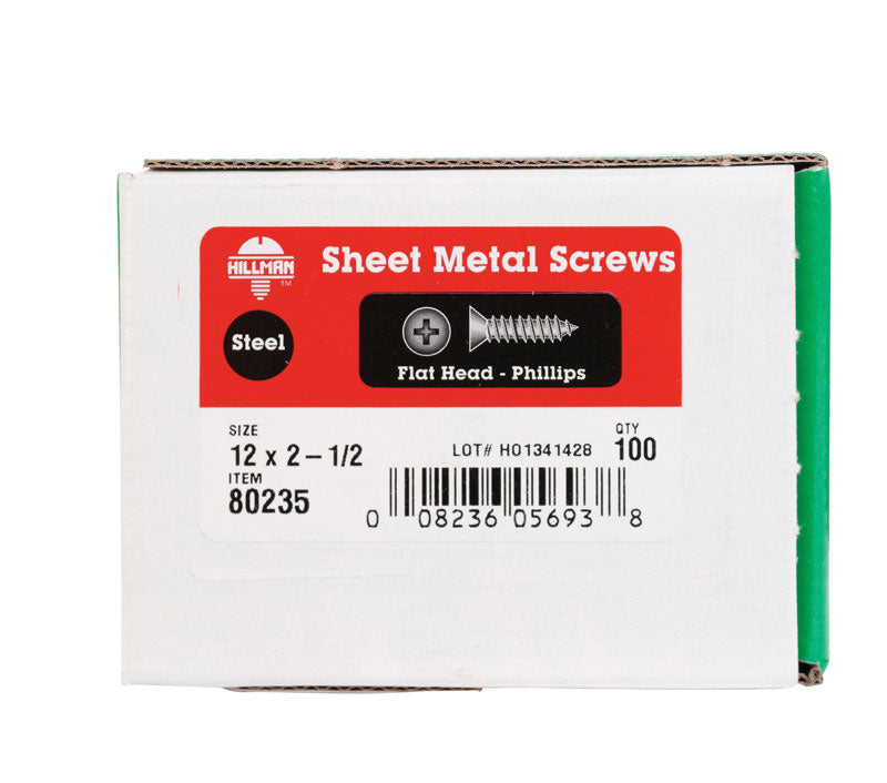 HILLMAN No. 12 X 2-1/2 in. L Phillips Flat Head Sheet Metal Screws 100 pk