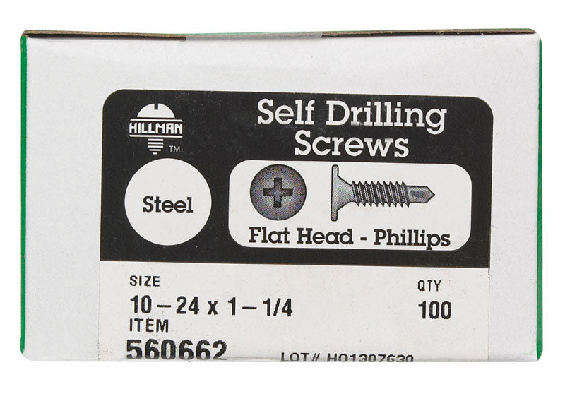 HILLMAN No. 10 X 1-1/4 in. L Phillips Wafer Head Self-Drilling Screws 100 pk