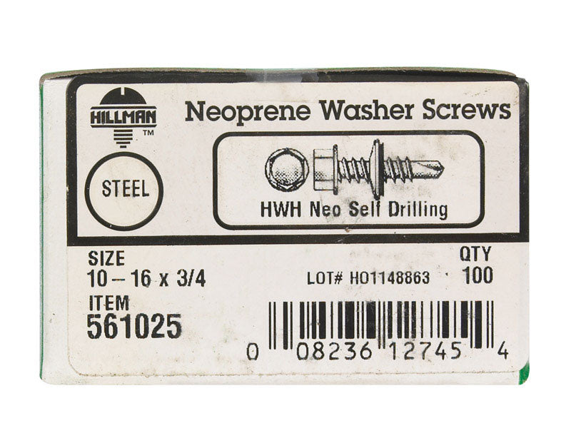 HILLMAN No. 10 X 3/4 in. L Hex Hex Washer Head Self-Drilling Screws 100 pk