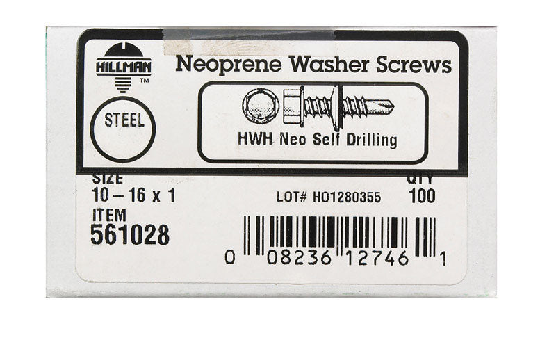 HILLMAN No. 10 X 1 in. L Hex Hex Washer Head Self-Drilling Screws 100 pk