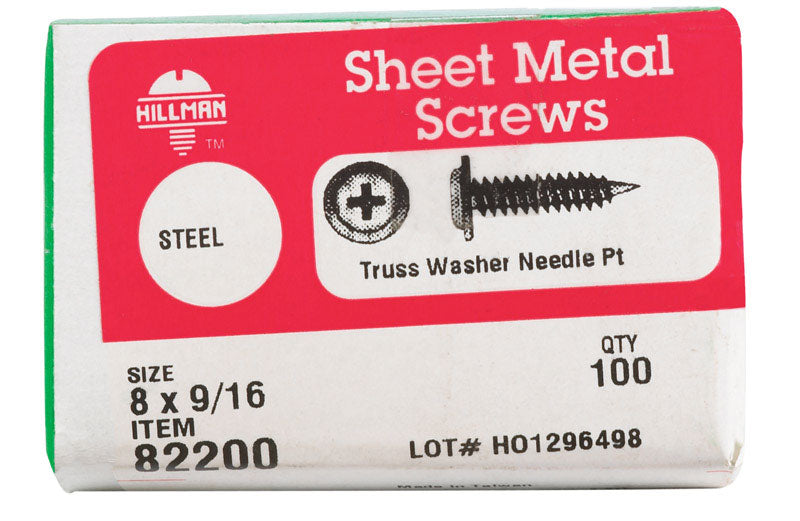 HILLMAN No. 8 X 9/16 in. L Phillips Truss Head Sheet Metal Screws 100 pk